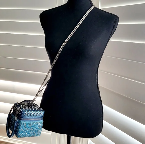 MCM Blue Studded Cube Leather Pouch - Picture 7 of 8